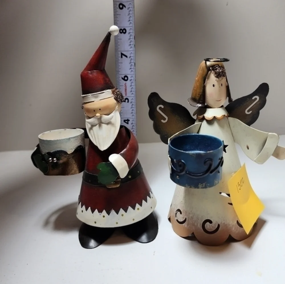 Metal Bobblehead Teallite Candle‎ Holder Santa And Angel Christmas Decorations